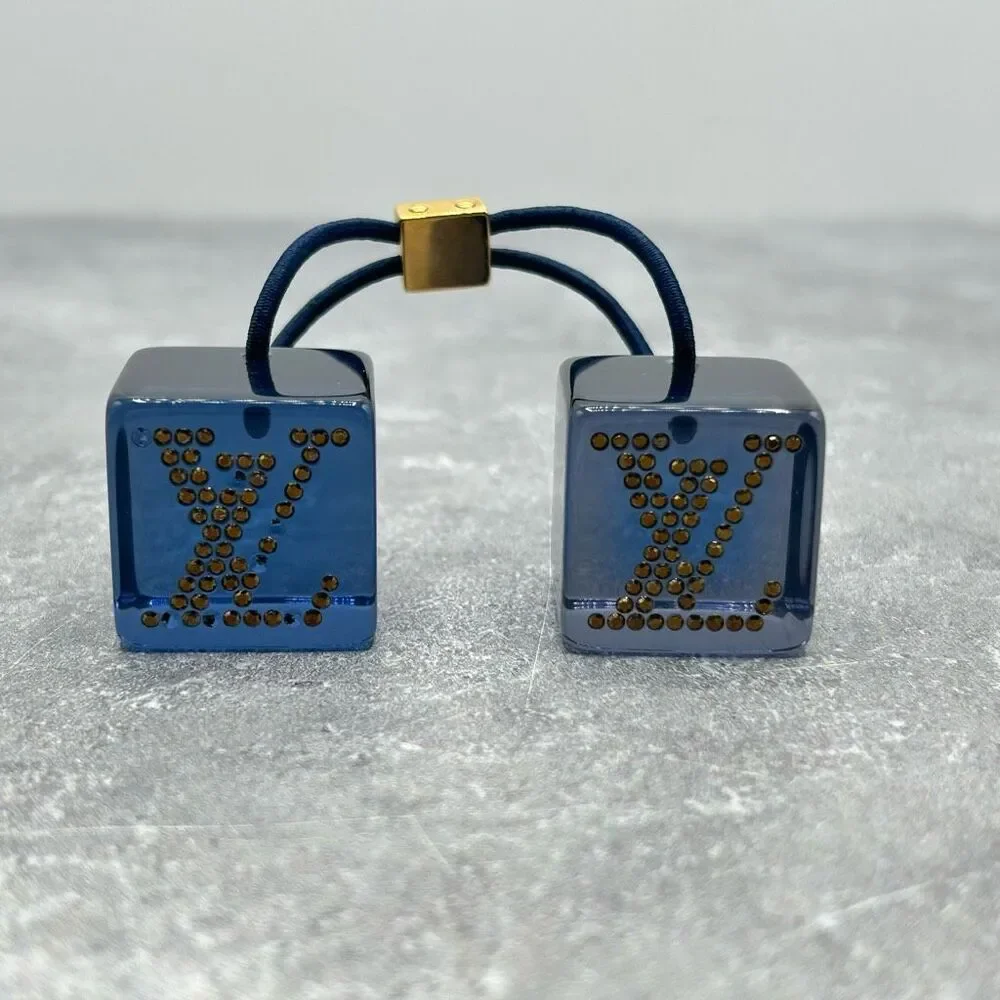 Louis Vuitton Monogram Blue Hair Cubes Rhinestone Pony Tail Hair Tie Accessory